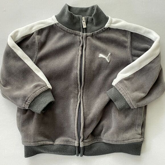 Puma Other - ~ Kids Puma 18m Velour Gray Jacket Full Zip Grey Soft Baby Toddler 18 mo White